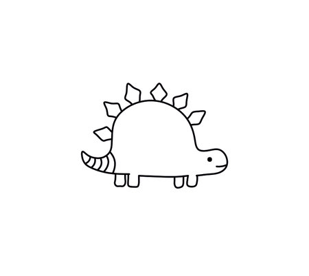 Vector isolated cute cartoon stegosaurus line doodle drawing. Colorless small graphic stegosaurus icon logotype symbolのイラスト素材