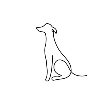 Vector isolated dog one line single line drawing. Line art dog black line tattoo, icon, logotype, symbolのイラスト素材