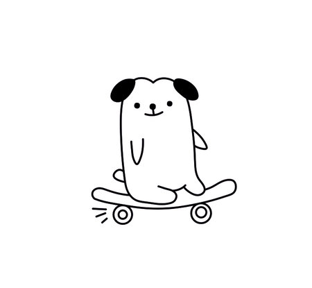 Vector isolated cute cartoon dog on a skateboard black line doodle drawingのイラスト素材