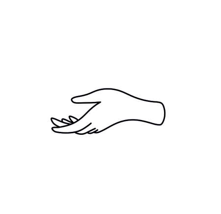 Vector isolated outstretched hand line icon logotype symbol. Hand gesture silhouette sketch.のイラスト素材
