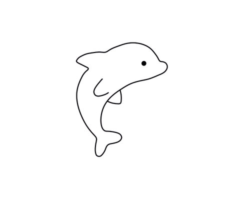 Vector isolated cute cartoon small baby dolphin line drawing.のイラスト素材