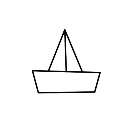 Vector isolated paper boat simple small drawing. Tiny paper origami boat drawing icon logotype symbol.のイラスト素材