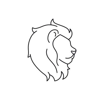 Vector isolated lion head cartoon drawing. Black line graphic sketch lion king icon logotype symbolのイラスト素材