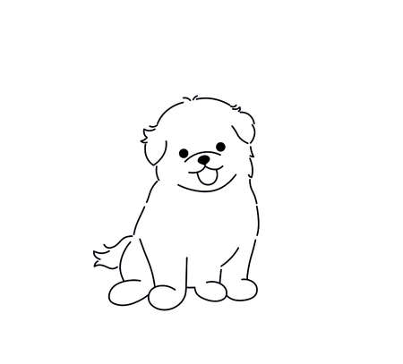 Vector isolated cute cartoon small puppy black line contour drawing. Colorless black and white tiny pocket dog icon, logotype, symbolのイラスト素材