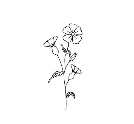 Vector isolated beautiful flower branch line drawing. Neat flower branch tatooのイラスト素材