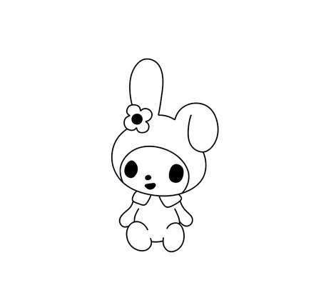 Vector isolated cute cartoon rabbit toy line drawing. Bunny in a hat, baby in a hat with rabbit ears.のイラスト素材