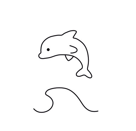 Vector isolated cute cartoon dolphin jumping out of the water. Small line dolphin drawing.のイラスト素材