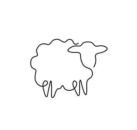 Vector isolated small simple sheep one line single line drawing. Ram, lamb graphic black line icon, logotype, symbolのイラスト素材
