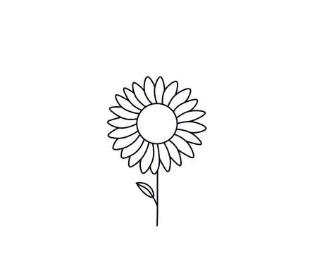 Vector isolated sunflower contour line simple drawing. Sunflower icon, logotype, symbol.のイラスト素材