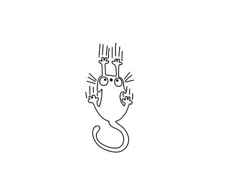 Vector isolated cute cartoon scratching cat doodle contour line drawing. Funny scratching cat icon logotype symbolのイラスト素材