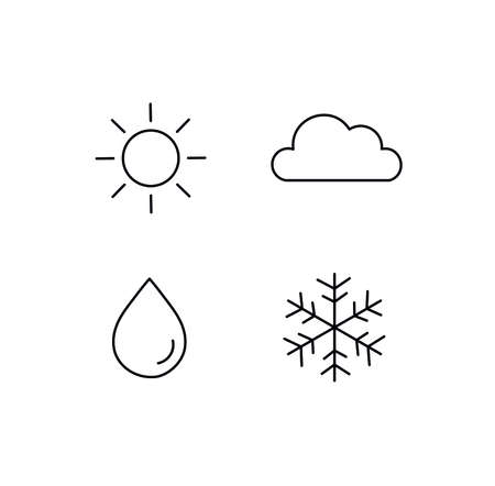 Vector isolated weather symbol set. Simple line weather symbols sun, cloud, rain, snow.のイラスト素材