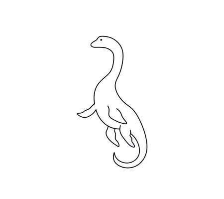 Vector isolated Loch Ness Monster contour line graphic drawing. Colorless black and white ness monster underwater dino outline sketchのイラスト素材
