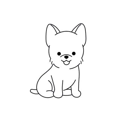 Vector isolated cute cartoon small puppy black line contour drawing. Colorless black and white tiny pocket dog icon, logotype, symbolのイラスト素材
