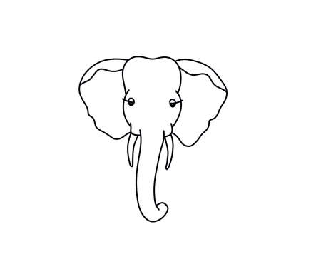 Vector isolated elephant head contour line black and white drawing.のイラスト素材