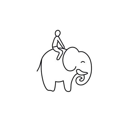 Vector isolated man sitting on the elephant contour line drawn icon, logotype, symbolのイラスト素材