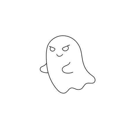 Vector isolated chasing ghost, cutching up ghost contour line simple drawing. Angry ghost under the sheetのイラスト素材