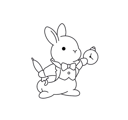 Vector isolated cute cartoon fabulous rabbit wonderland fairy tale. Bunny hare with clocks and umbrellaのイラスト素材