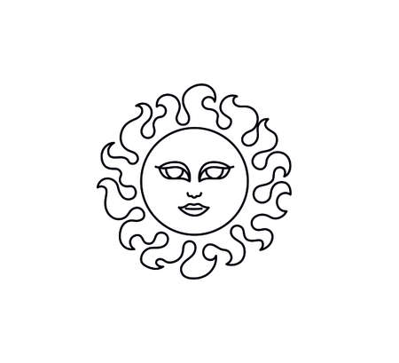 Vector isolated sun face line drawing. Fairytale sun face contour colorless outline pagan symbolのイラスト素材