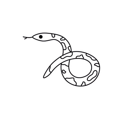Vector isolated the coiled snake black line contour drawing. Spotted snake, boa, anaconda black and white doodle sketch.のイラスト素材