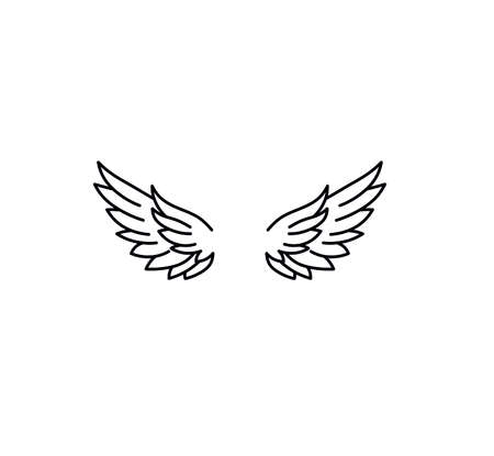 Vector isolated two angel wings or two bird wings contour drawing. Small wings line tattoo or print or pattern or poster elementのイラスト素材