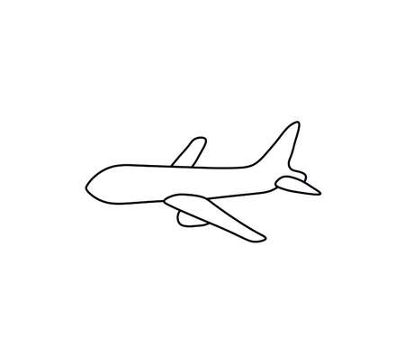 Vector isolated small simple contour plane icon logotype. Colorless contour minimal aviation symbol.のイラスト素材