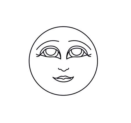 Vector isolated round face drawing. Big eyes round face line drawing sketch.のイラスト素材