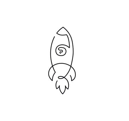 Vector isolated space rocket black line icon logotype symbol. One line rocket, single line space rocket graphic drawingのイラスト素材