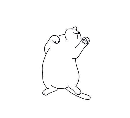 Vector isolated cute cartoon cleeping lazy cat contour black line drawingのイラスト素材