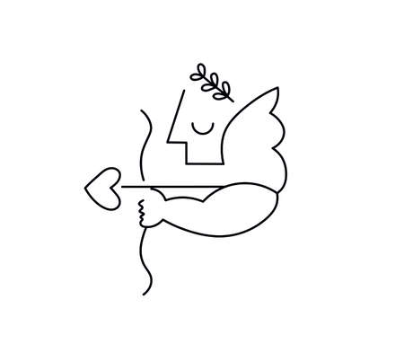 Vector isolated abstract cupid line drawing. Cupid black line icon logotype symbolのイラスト素材
