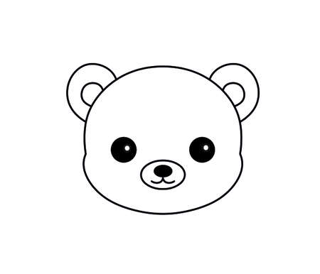 Vector isolated cartoon bear head line drawing. Cute funny cartoon teddy bear icon logotype symbol.のイラスト素材