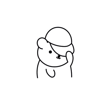 Vector isolated cute cartoon cool bear in cap black line contour drawingのイラスト素材