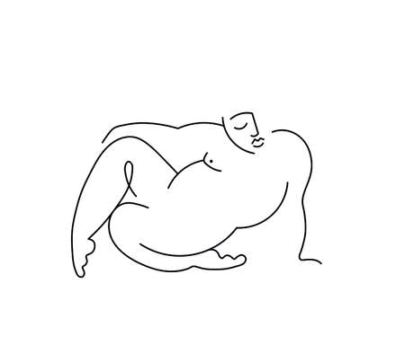 Vector isolated abstract body line art drawing. Black line abstract people doodle drawing.のイラスト素材