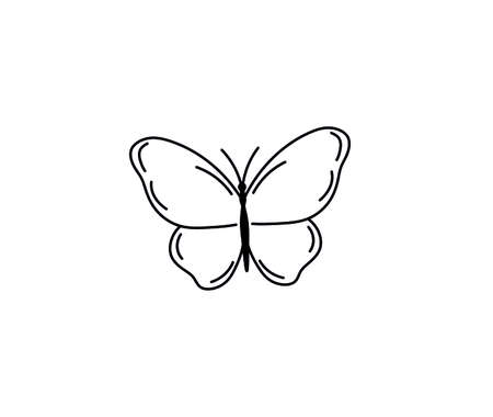 Vector isolated cute cartoon butterfly line drawing. Simple minimal tiny black line butterflyのイラスト素材