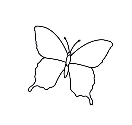 Vector isolated butterfly silhouette line drawing. Line art butterfly drawing tattoo pattern element.のイラスト素材