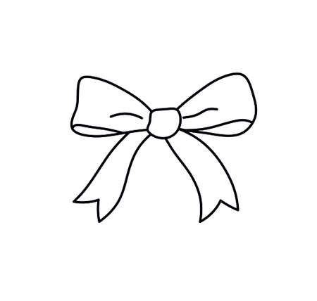 Vector isolated ribbon bow line contour drawing. Simple bow doodle outline sketch.のイラスト素材