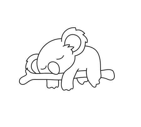 Vector isolated cute cartoon koala sleeping on a tree drawing. Colorless black and white koala line doodle drawing.のイラスト素材