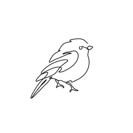 Vector isolated small bird one line single line drawing. Black line art sparrow, robin beard drawing.のイラスト素材