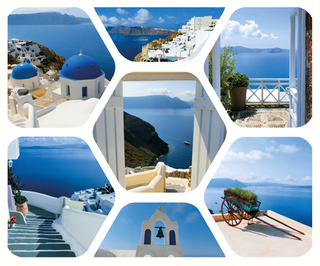 The set of summer photos in Santorini island, Greeceの写真素材