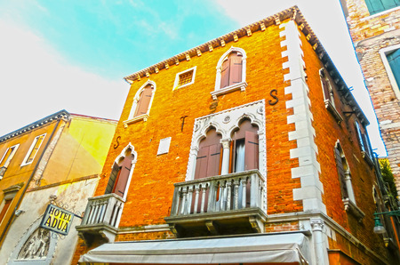 Venice, Italy - June 13, 2015 : Beautiful facade of typical house or hotel Adua in Veniceのeditorial素材