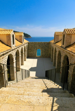 Dubrovnik, Croatia - June 07, 2015: View on the fortress and marina in the old town of Dubrovnik, Croatia. Dubrovnik is a UNESCO World Heritage siteのeditorial素材
