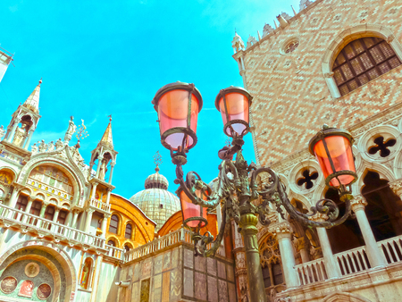 Lantern on St Marks square Venice in Italyの写真素材