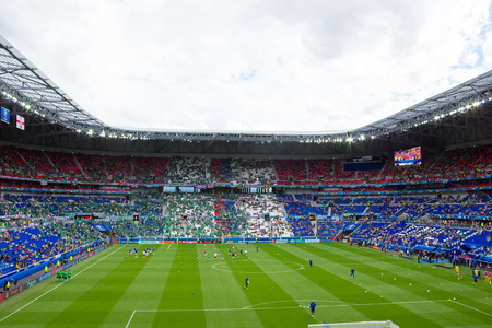 Lyon, France - June 16, 2016: Players training before UEFA EURO 2016 game of Ukraine against N.Ireland. Stade de Lyon, Lyon, Franceのeditorial素材