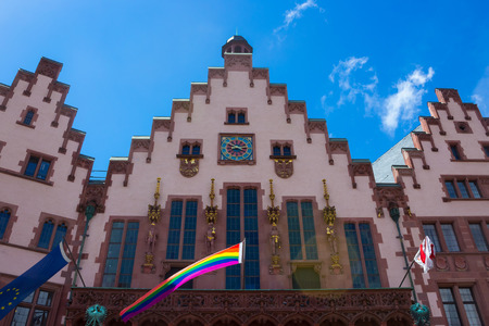 Frankfurt, Germany - June 15, 2016: View of Roemerberg square in Frankfurt, Germany. Frankfurt is the fifth-largest city in Germany.のeditorial素材