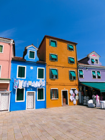 Burano, Venice, Italy - May 10, 2014: Colorful old houses on the Island of Burano near Venice, Italyのeditorial素材