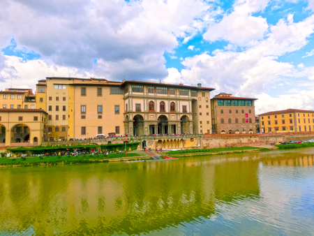 Arno river and old building in Florence, Italyの写真素材
