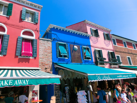 Burano, Venice, Italy - May 10, 2014: Colorful old houses on the Island of Burano near Venice, Italyのeditorial素材