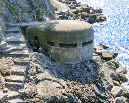 Stone fortifications of Monterosso al Mare, a small town in province of La Spezia, Liguria, Italy.の写真素材