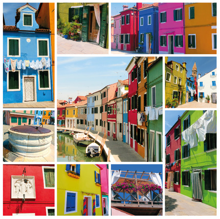 Collage from images of Burano, Venice, Italyの写真素材
