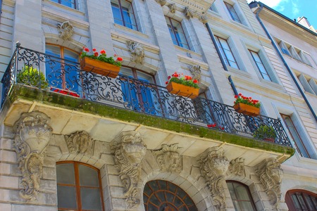 Geneva, Switzerland - June 17, 2016: Building architecture close up in Geneva city, Switzerlandのeditorial素材
