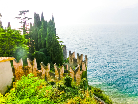 Medieval Scaligero Castle in Malcesine iin Italy, lake Gardaの写真素材